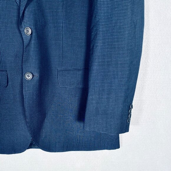 Hugo Boss Blazer Mens 38R Blue Wool Blend Gingham Plaid Sport Coat Jacket - Picture 4 of 15